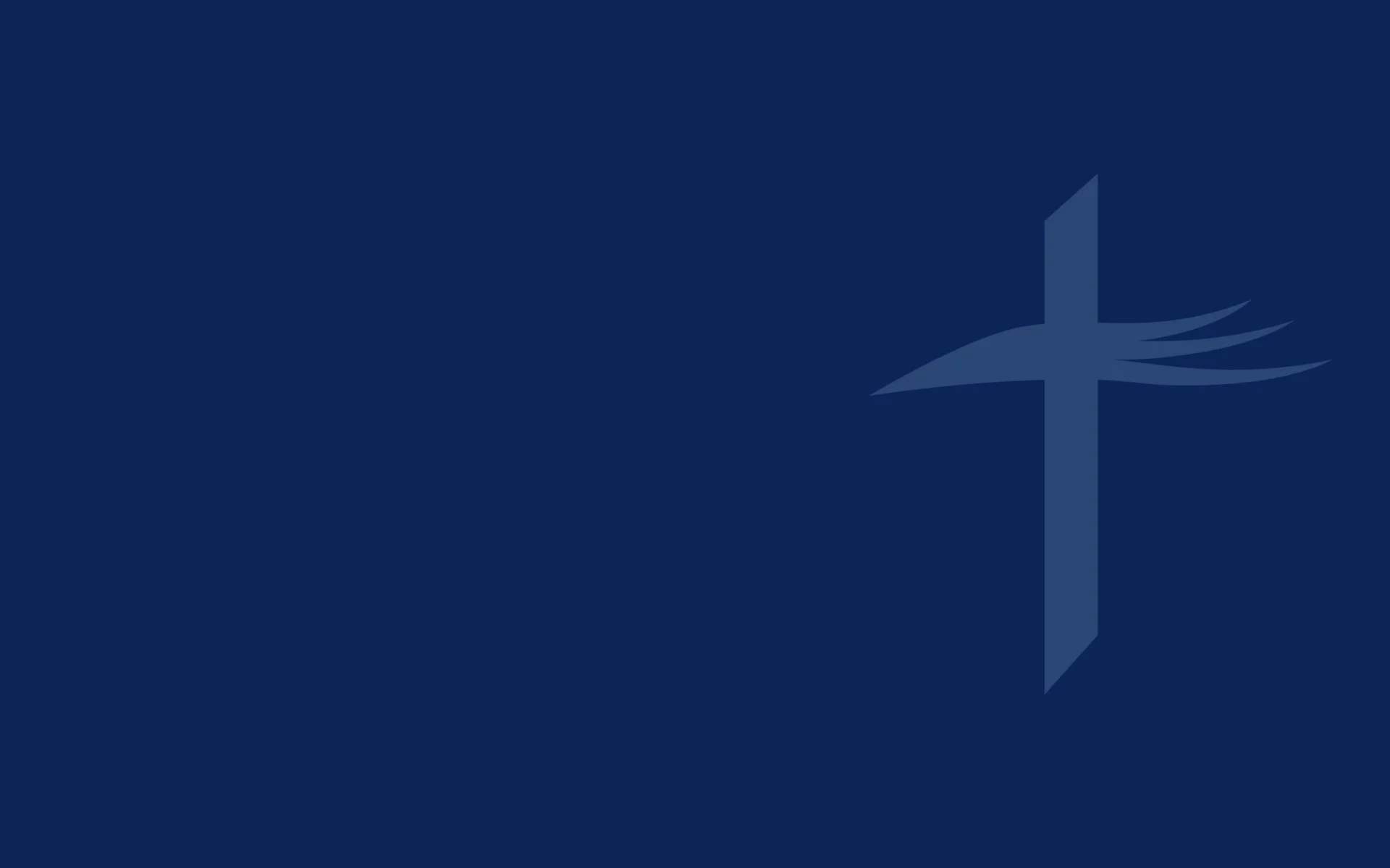 A dark blue flag with a light blue Christian cross symbol on the right side, with stylized motion lines.