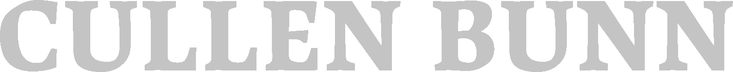Text that reads 'CULLEN BUNN' in large, bold, gray letters on a black background.