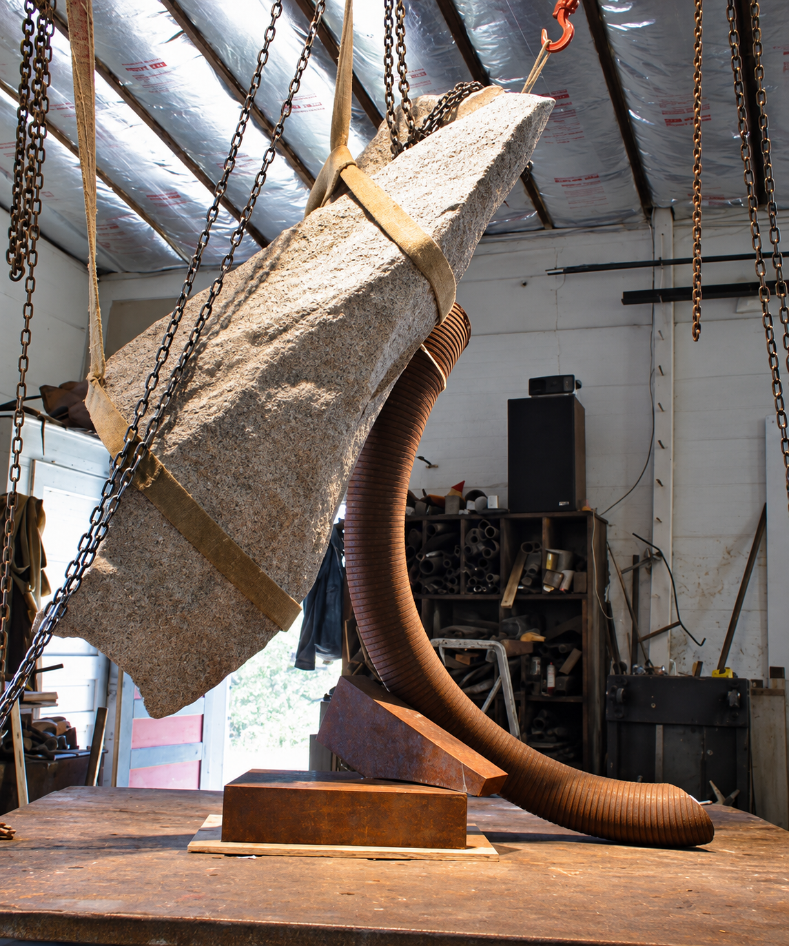 during construction - metal steel before casting to bronze