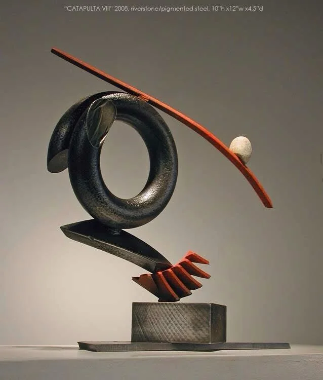 CATAPULTA VIII
2008, river stone / pigmented and sealed steel, 10&rdquo;h x12&rdquo;w x4.5&rdquo;d
private collection - Cadiz,Spain