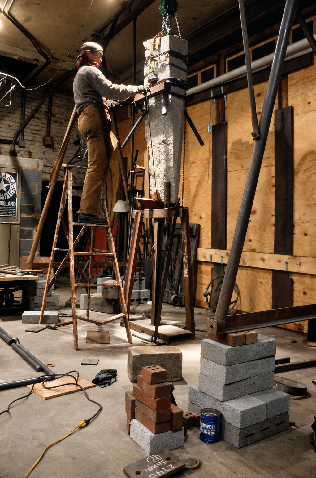 JVA on ladder during fabrication - DC studio at 57 N Street NW