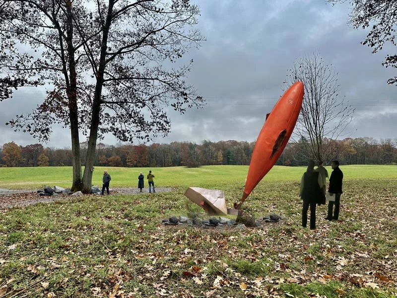 SPLAY, 2013 (homage to Brancusi - b.in.s.)
granite / pigmented and sealed steel, 121"h x 132 "w x   54 " d