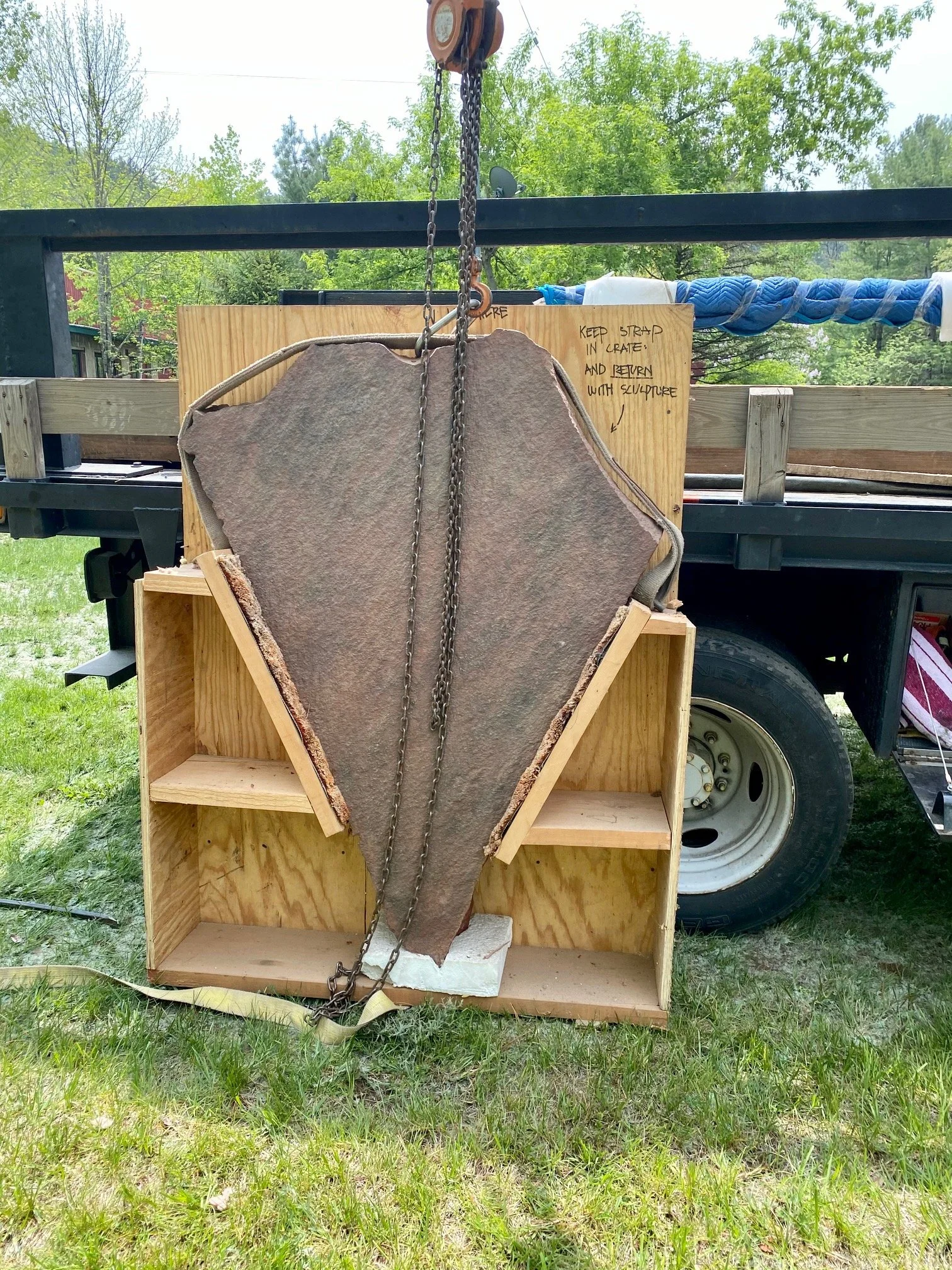 stone in transport crate