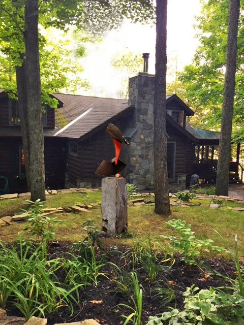 "SOFT LANDING" 2012,

New York State slate/galvanized and powder coated steel

33"h x20"w x9"d (84 x50 x22 cm)

