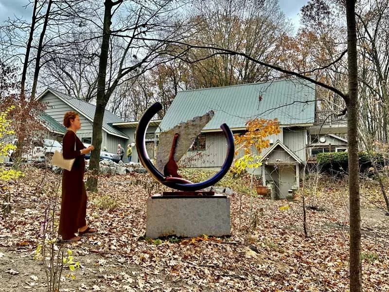 SISYPHEAN CIRCLE 8-14-17  2017, granite/galvanized and powder coated steel,

49"h x53"w x16"d (front and back views)