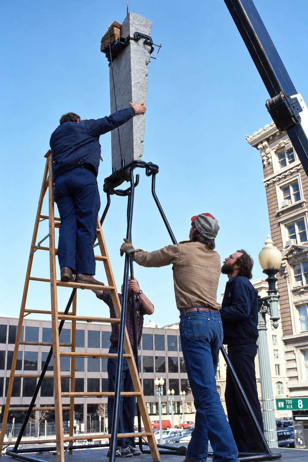 during museum installation 1982, JVA foreground with tan shirt