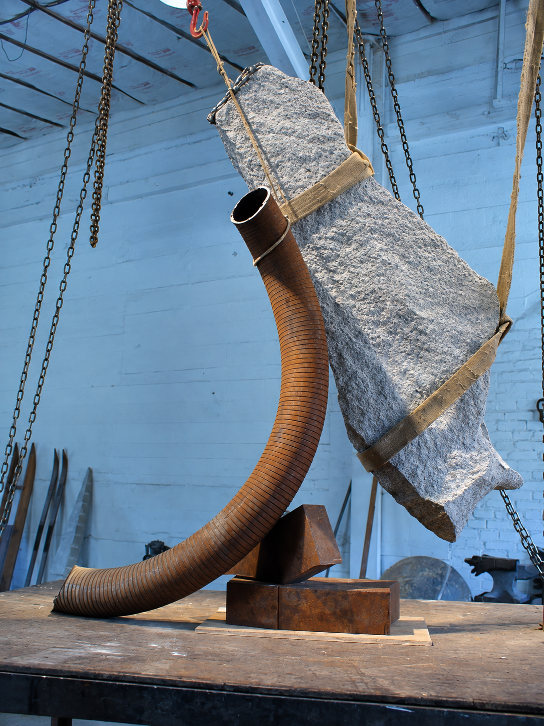 during construction - metal steel before casting to bronze