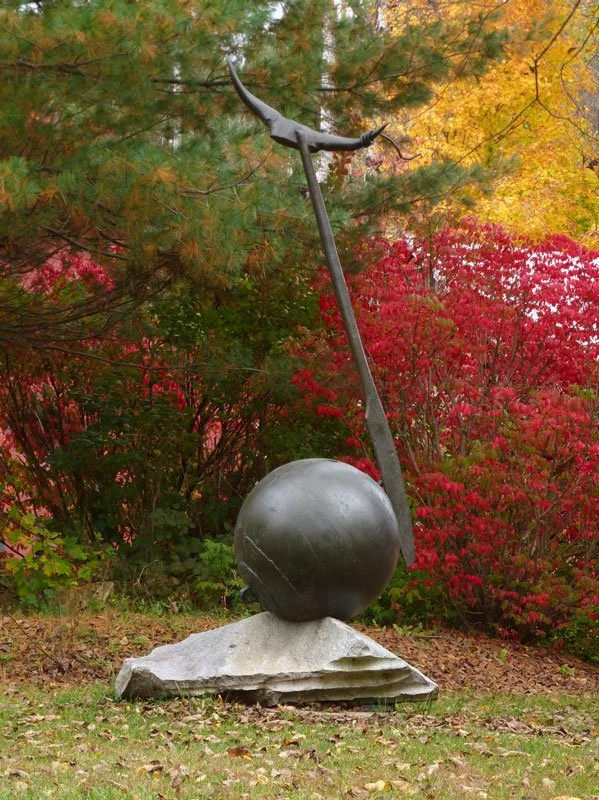 "LABYRINTH TROPHY I" 1996, bronze/granite, 110"h x53"w x31"d