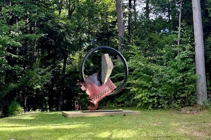 "SISYPHEAN CIRCLE (homage to Major Taylor)" 2019, granite / galvanized and powdercoated steel, 80"h x70"w x16"d (w/o base)
203 x178 x40 cm