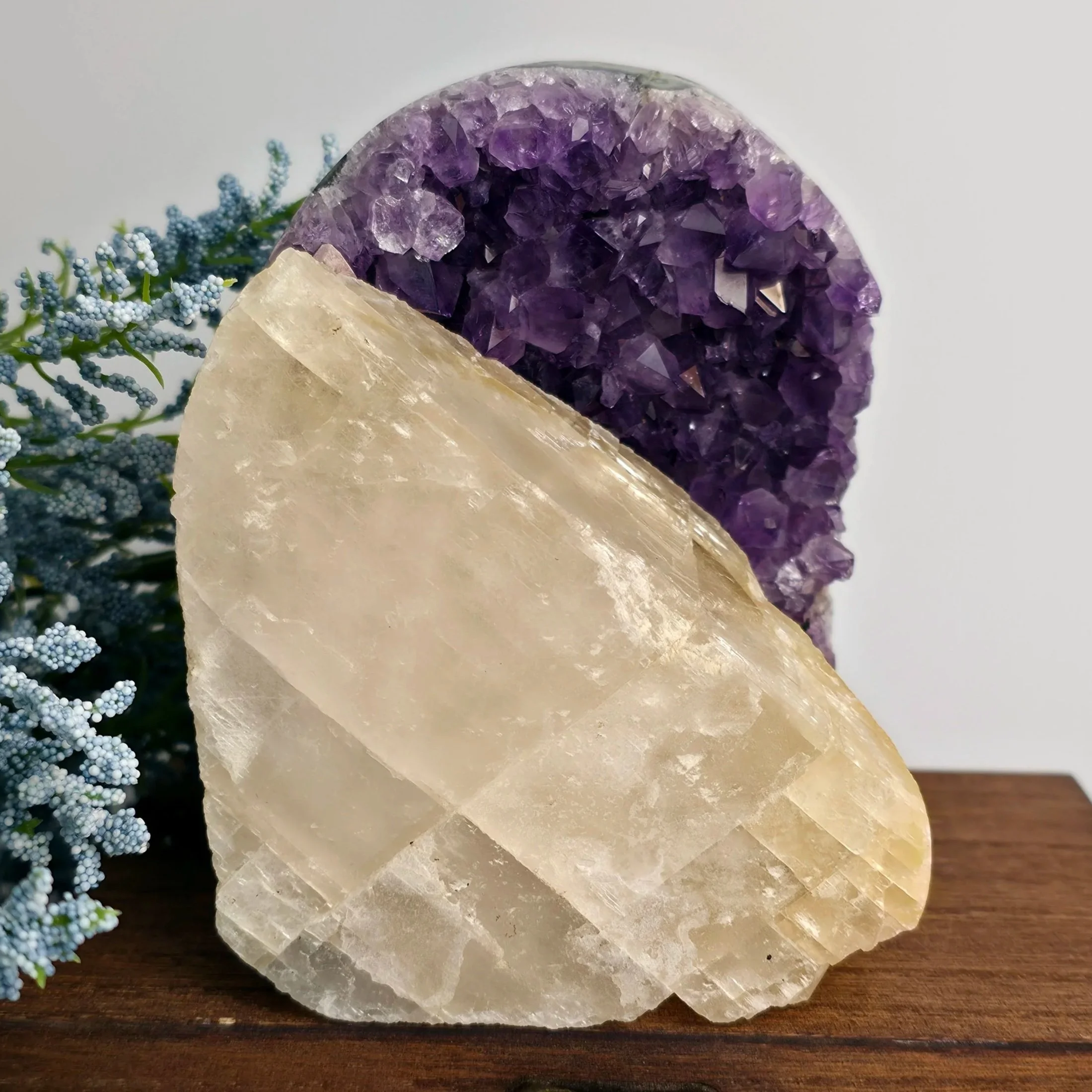 Brazilian Amethyst Geode w/White Calcite