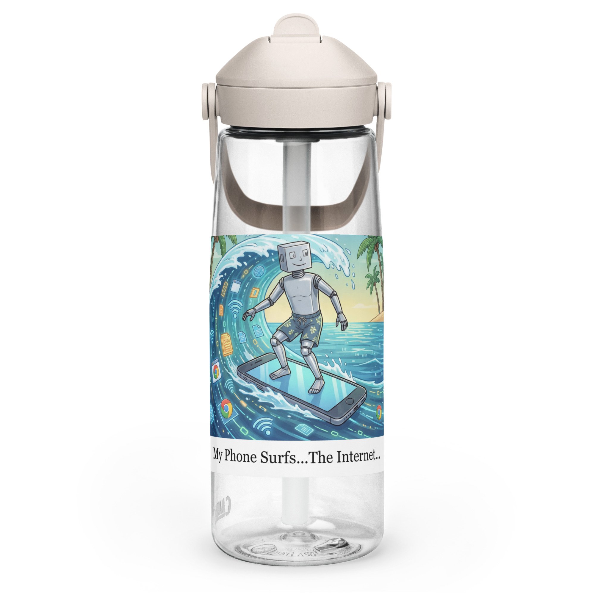 "My Phone Surfs" Flip Straw, Leak-Proof Water Bottle