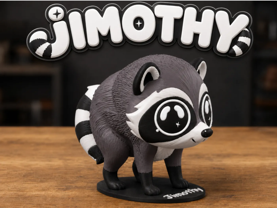 Small 3D printed figurine of Jimothy the Racoon