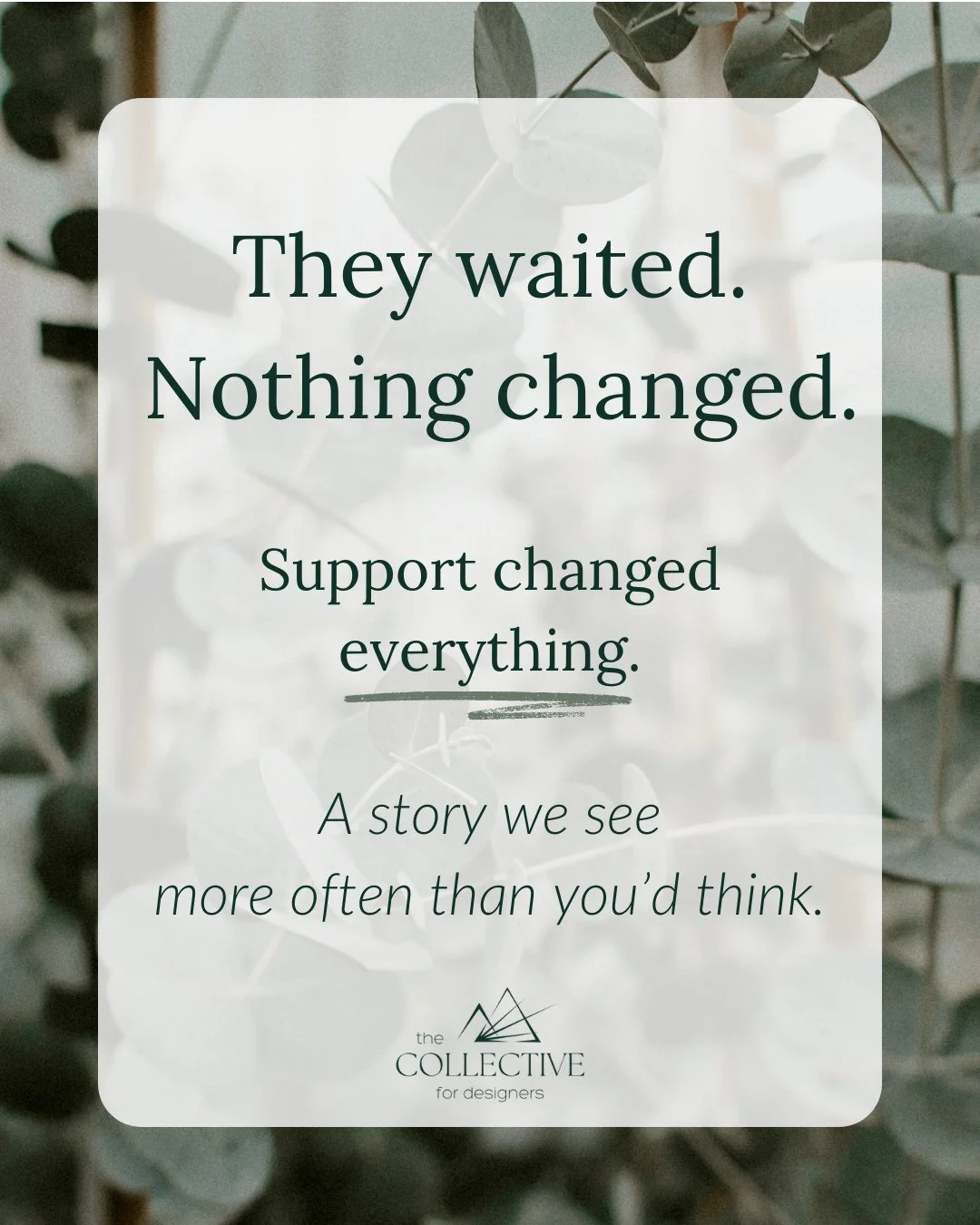 We see this pattern a lot.⁠
⁠
Designers who know they want clarity&hellip;⁠
who tell themselves they&rsquo;ll figure it out with time&hellip;⁠
who wait for things to feel more stable before getting support.⁠
⁠
And then months pass, and nothing really