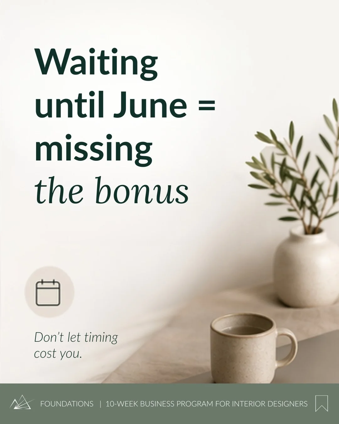 The deadline isn&rsquo;t the real deadline.⁠
⁠
Because if your call is booked after June 14&hellip;⁠
you were never actually in the running for the bonus.⁠
⁠
We&rsquo;re enrolling for Foundations right now. AND offering a bonus 1:1 Strategy Session f