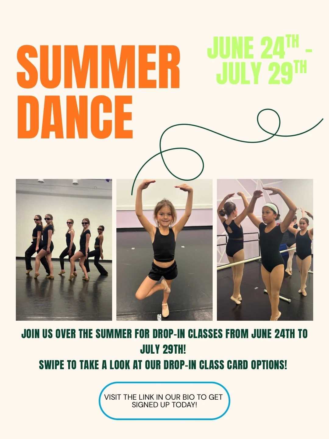 ☀️ Summer Dance Just Got More Flexible! ☀️

Looking to get your dancer involved this summer? Our Summer Class Punch Cards are the perfect way to experience dance without committing to the full summer program!

Punch cards allow your dancer to drop in