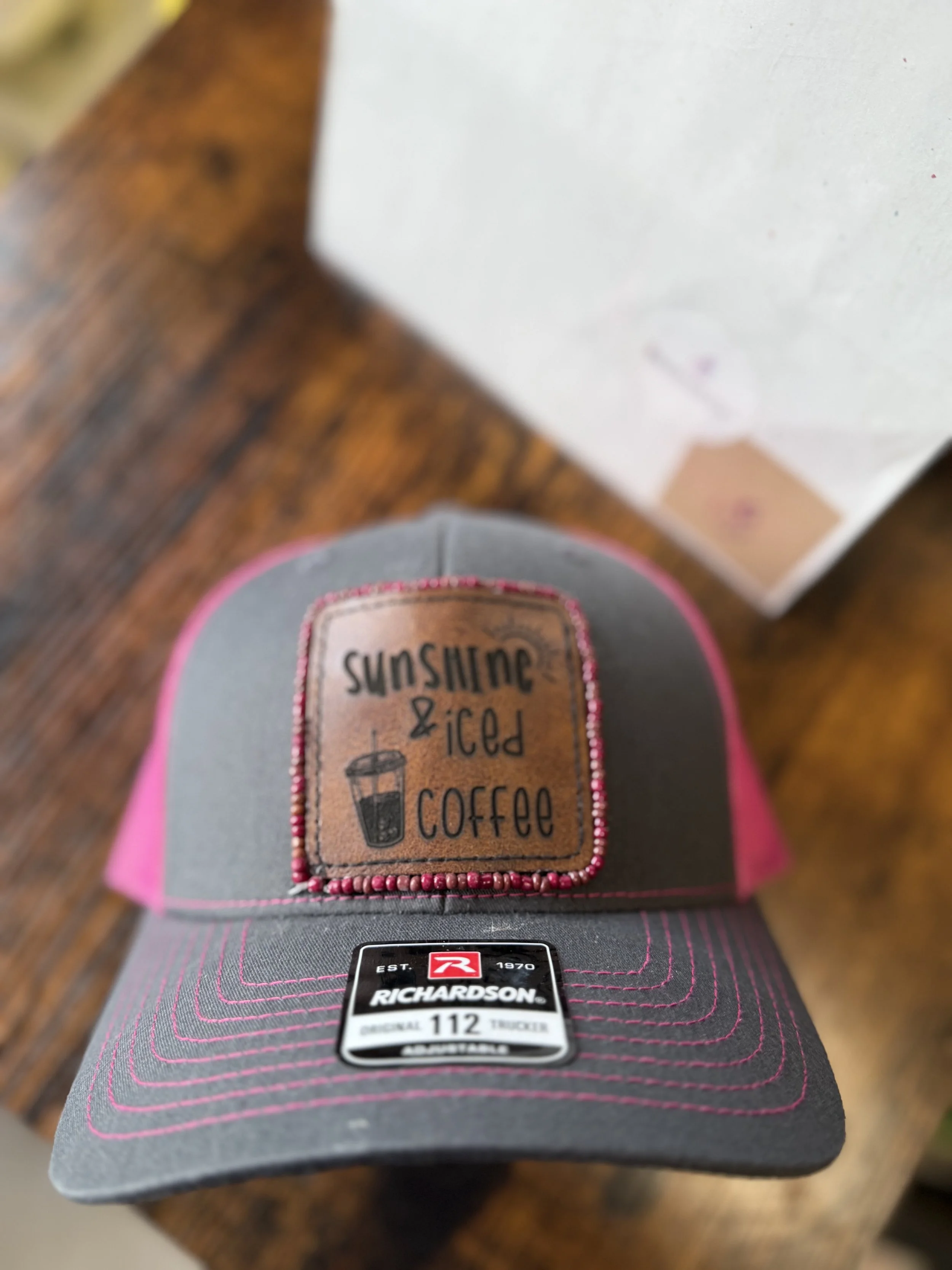 Sunshine & iced coffee Pink Hat w/ beads