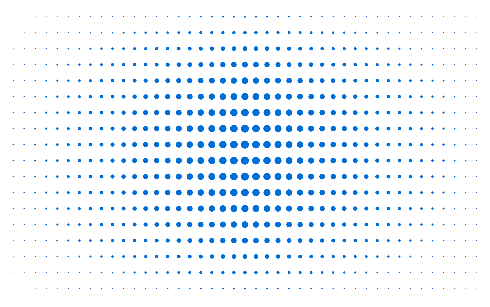 Optical illusion with black background and blue dots arranged in a pattern creating the illusion of a glowing wave across the image.