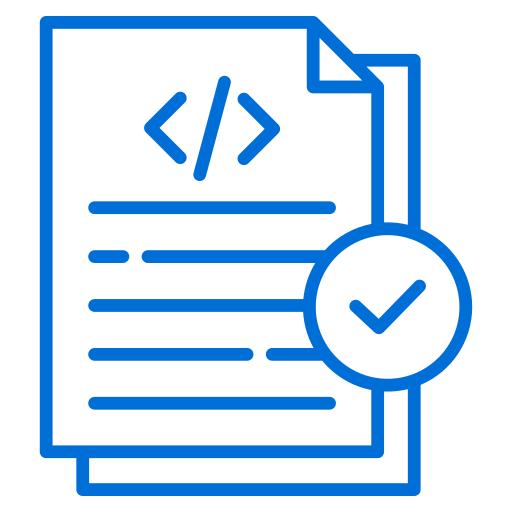 Icon of a document with code brackets and a checkmark, representing verified or approved coding or documentation.