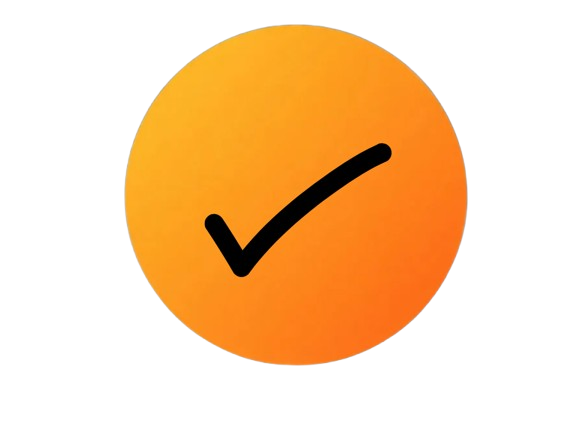 Orange circle with a black checkmark inside.
