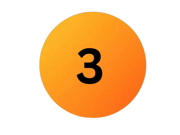 Orange sphere with the number 3 in black text in a bold font