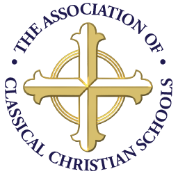 A logo with a gold cross in the center, surrounded by blue circular text that reads 'The Association of Classical Christian Schools'.