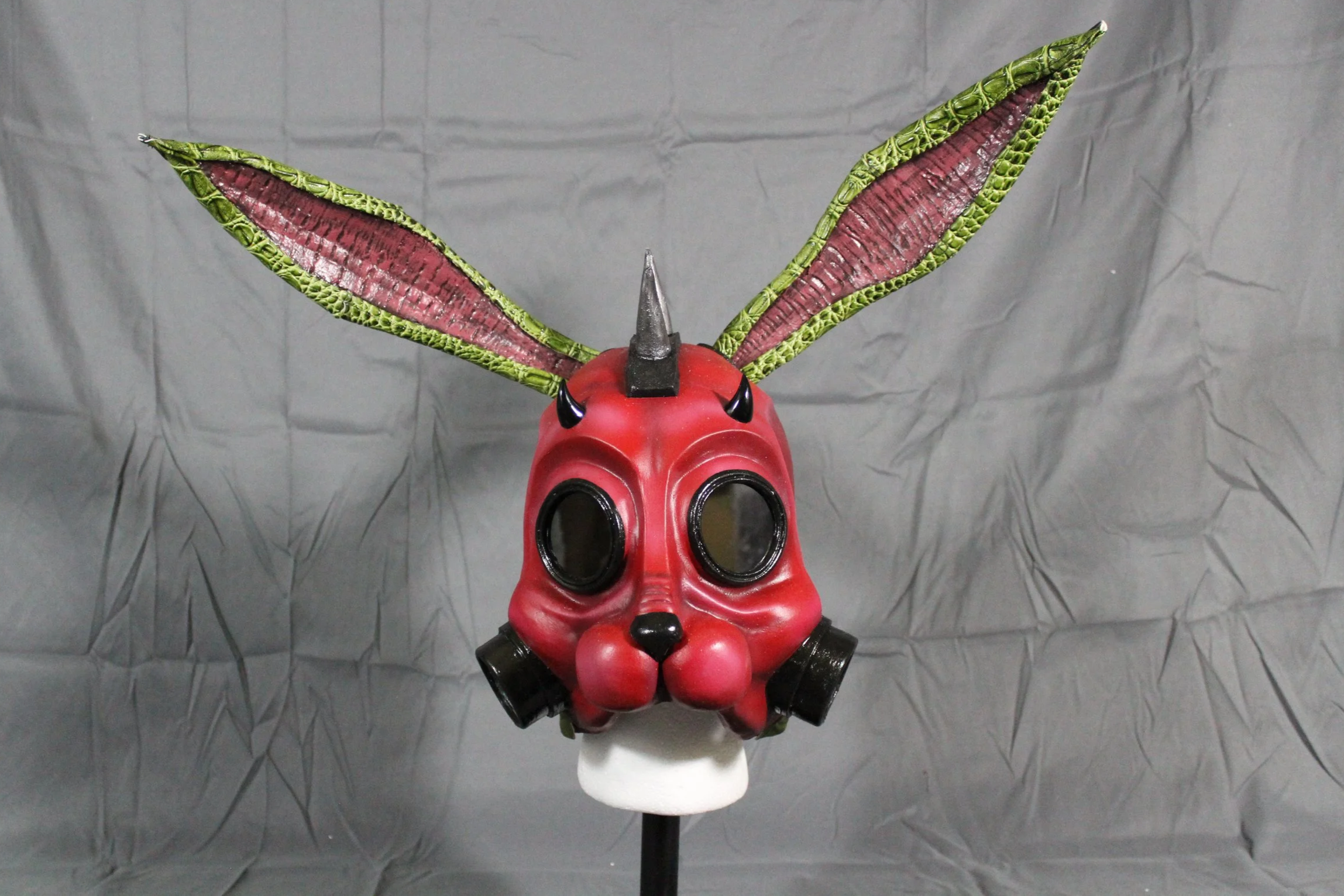 Devil Bunny has poseable ears, tinted lenses, 3d printed horns and vents. 