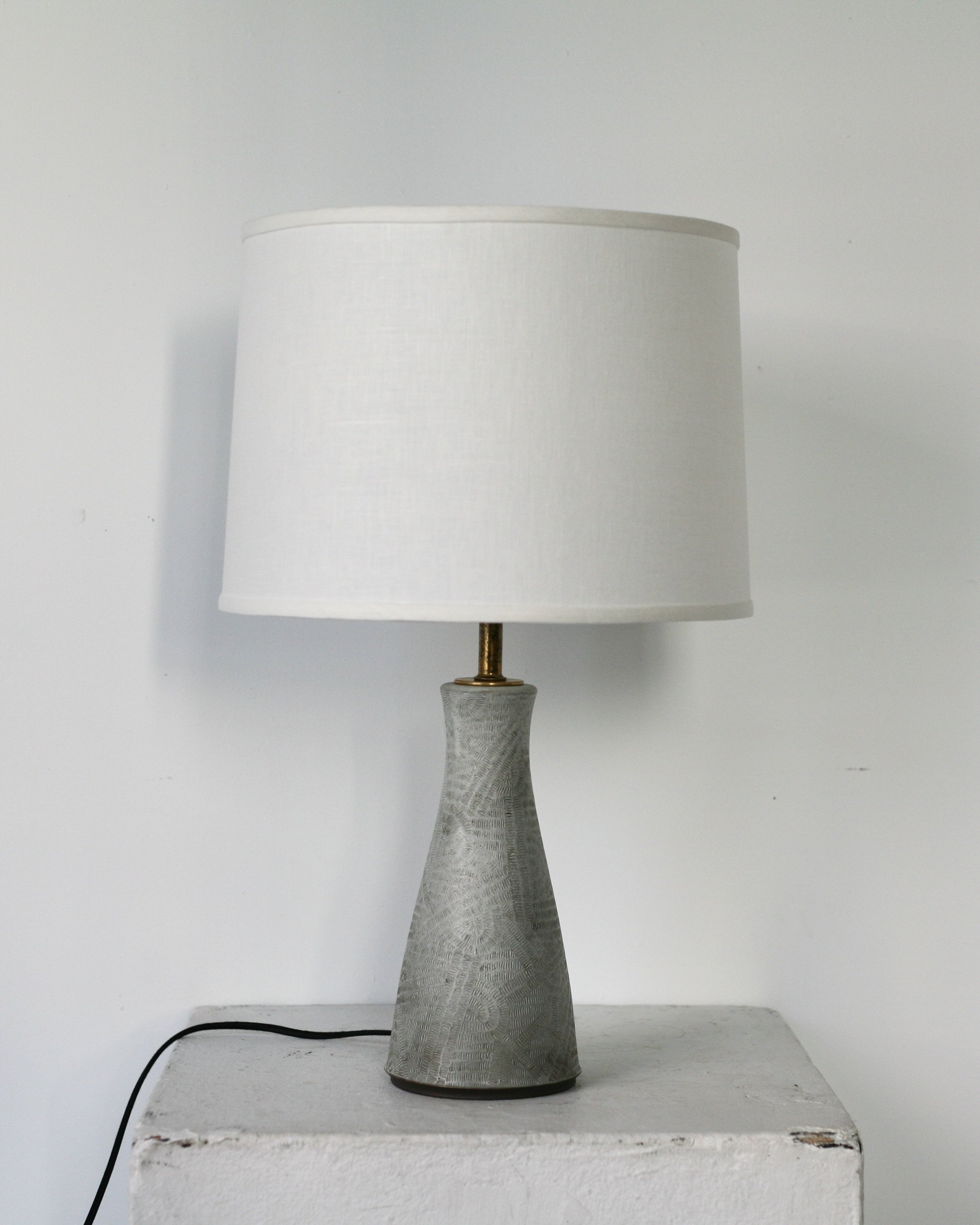 Lamp, thrown by me and carved by Kristine Zingeler - 2018