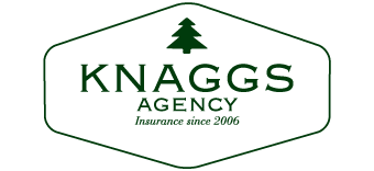 Logo for KNAGGS Agency with green text and a pine tree icon, stating insurance since 2006.