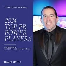 Book cover titled '2024 Top PR Power Players' by Ron Bellamy, Founder of Bexar Communications, featuring a man in a dark suit smiling.
