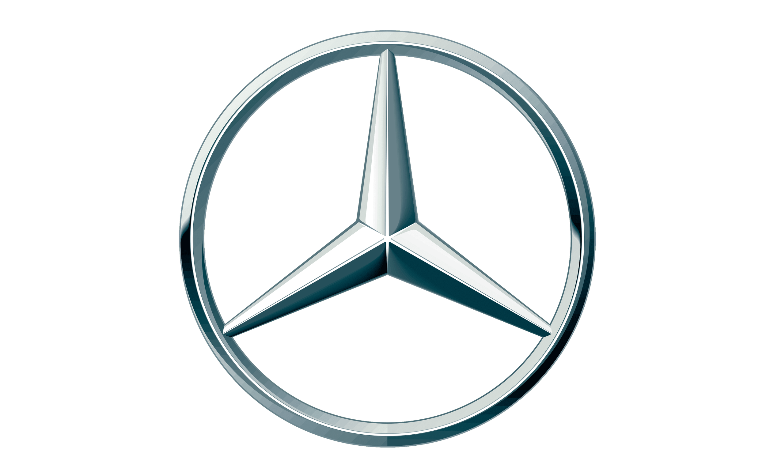 A close-up of the Mercedes-Benz logo, featuring a three-pointed star inside a circle, in metallic silver color.