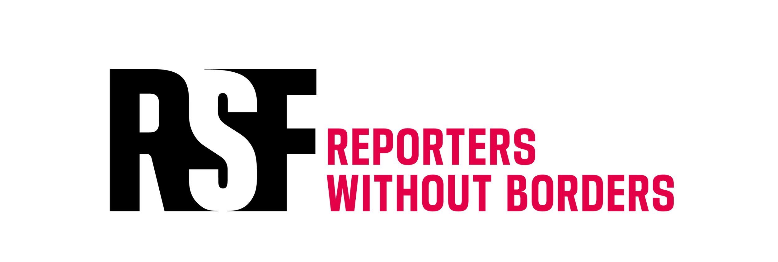 The image contains the logo for #ReportersWithoutBorders, featuring a black background, a white rectangular outline, and the text '#REPORTERS WITHOUT BORDERS' in bold pink letters.