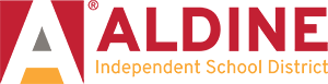 Logo for Aldine Independent School District colored in red, white and yellow.