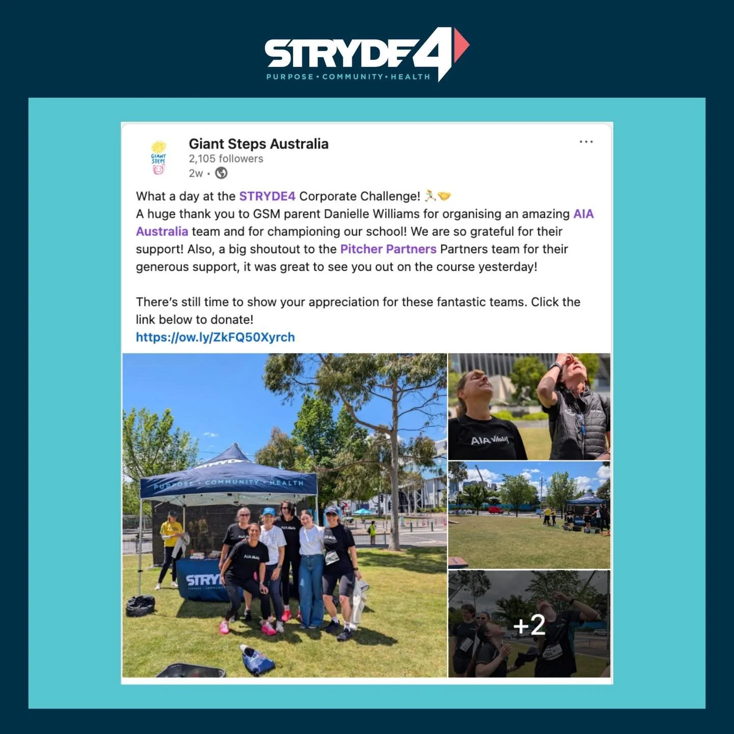 The STRYDE4 love keeps rolling in 💛🎥. 
We&rsquo;ve pulled together some of the incredible messages shared by our corporate teams and charity partners &mdash; and WOW, what a reminder of the power of purpose, connection and community.
Every comment,