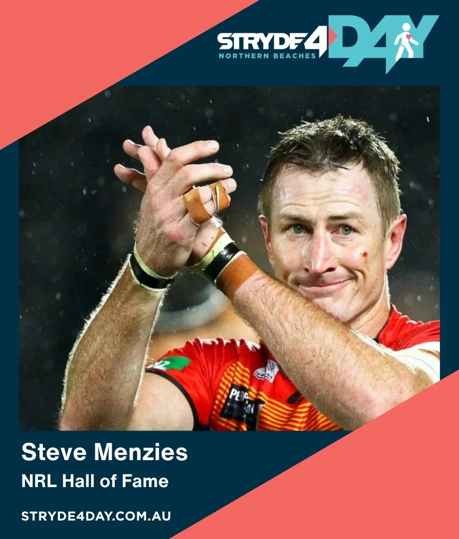 We&rsquo;re excited to welcome some incredible purpose-led role models to STRYDE4 Day 💥

You could be walking shoulder to shoulder with these legends on the Northern Beaches next Tuesday.

🏉 Steve &ldquo;Beaver&rdquo; Menzies - Manly Warringah Sea 
