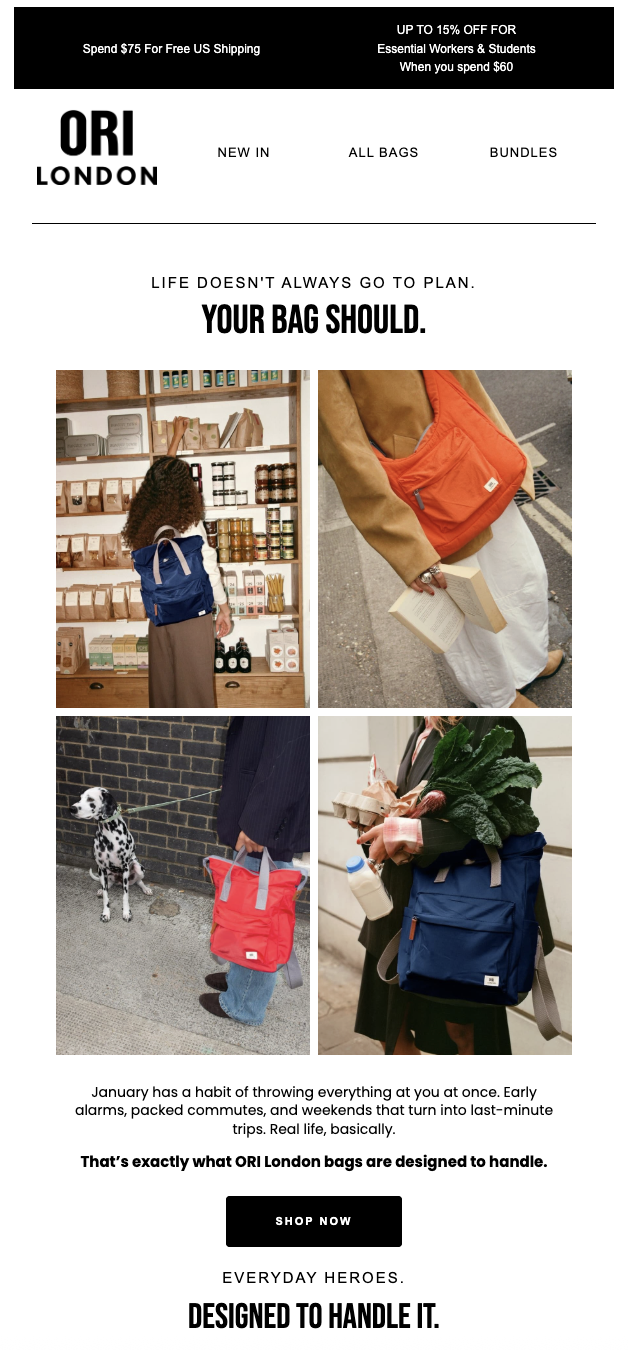 ORI London | Klaviyo Email Campaign | Designed To Handle It