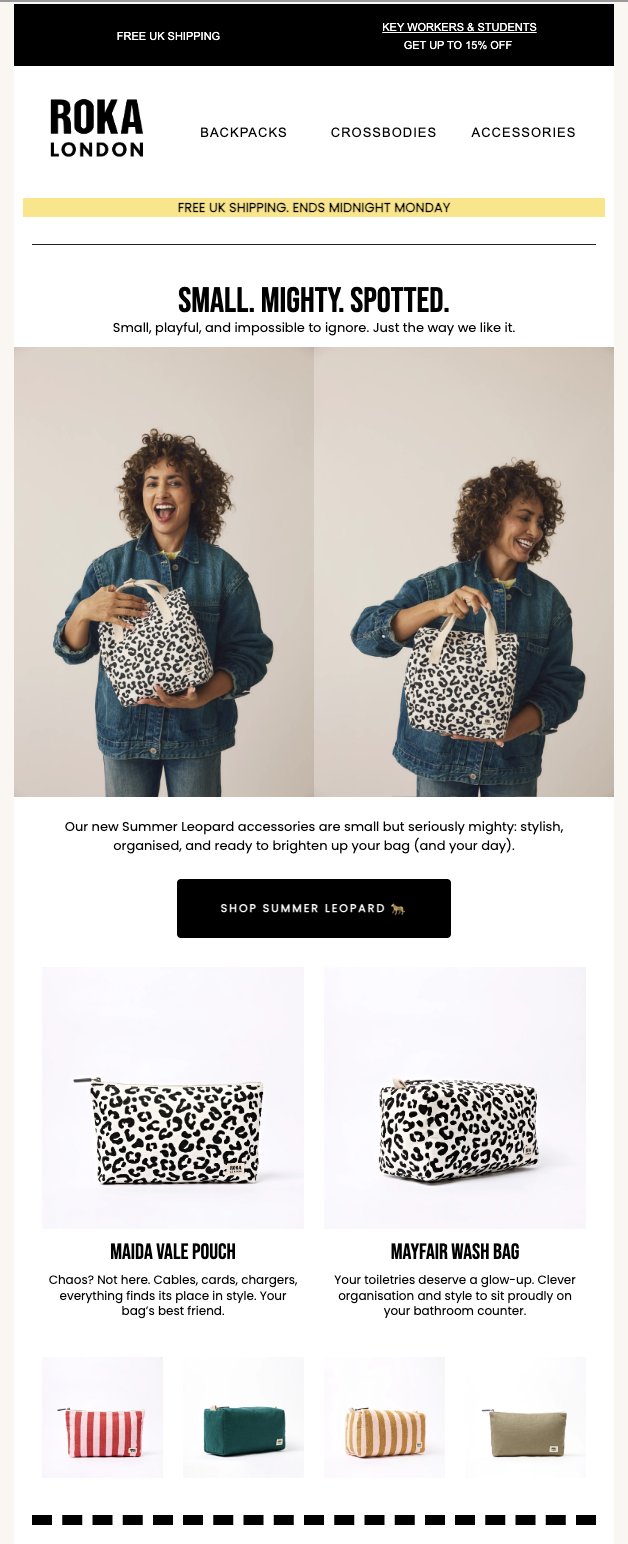 ROKA London | Klaviyo Email Campaign | Summer Leopard Print Accessories