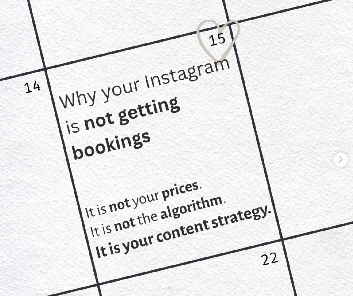 Close-up of a textured paper with a quote about Instagram and content strategy, framed by black lines and numbers.