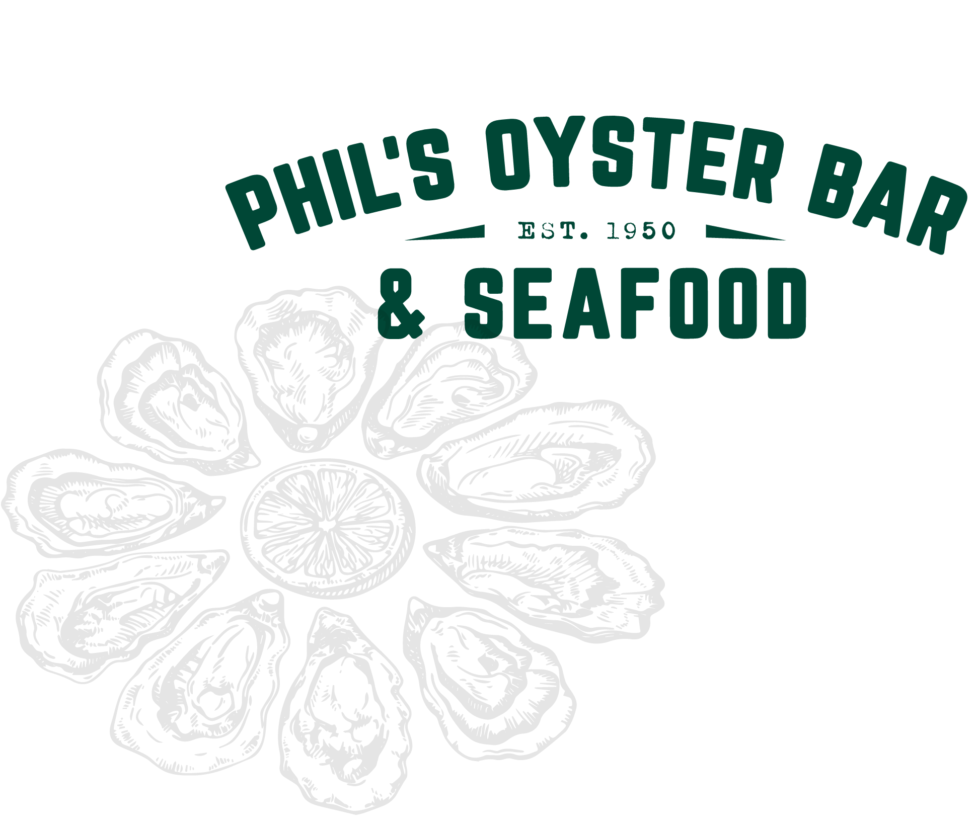 Sign for Phils Oyster Bar & Seafood with the establishment year 1950.