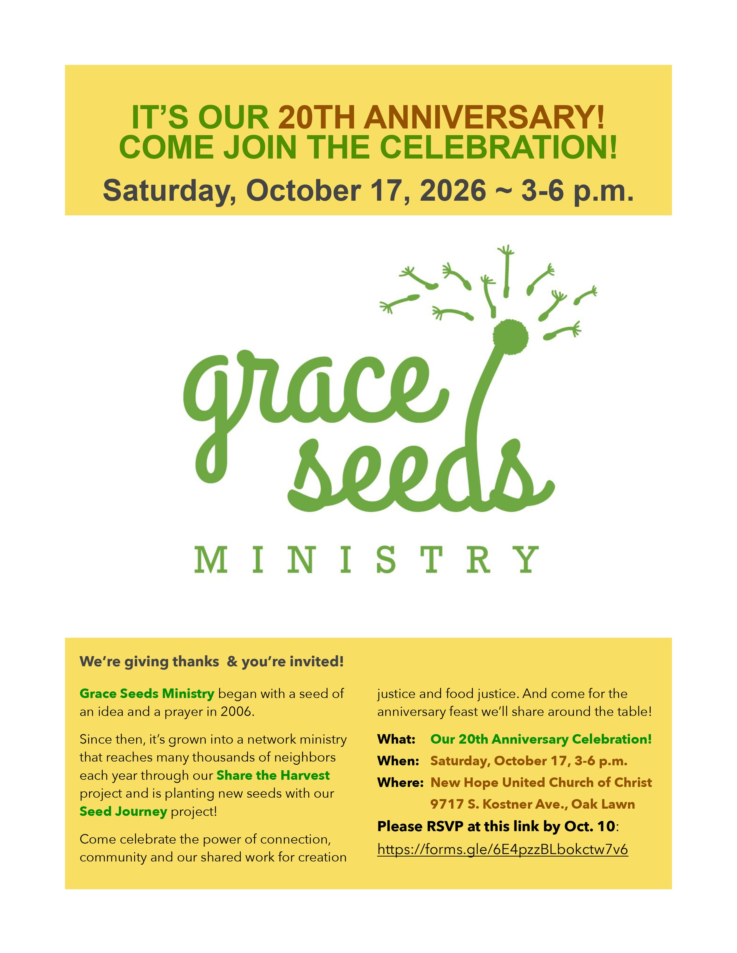 Grace Seeds Ministry 20th Anniversary Celebration!