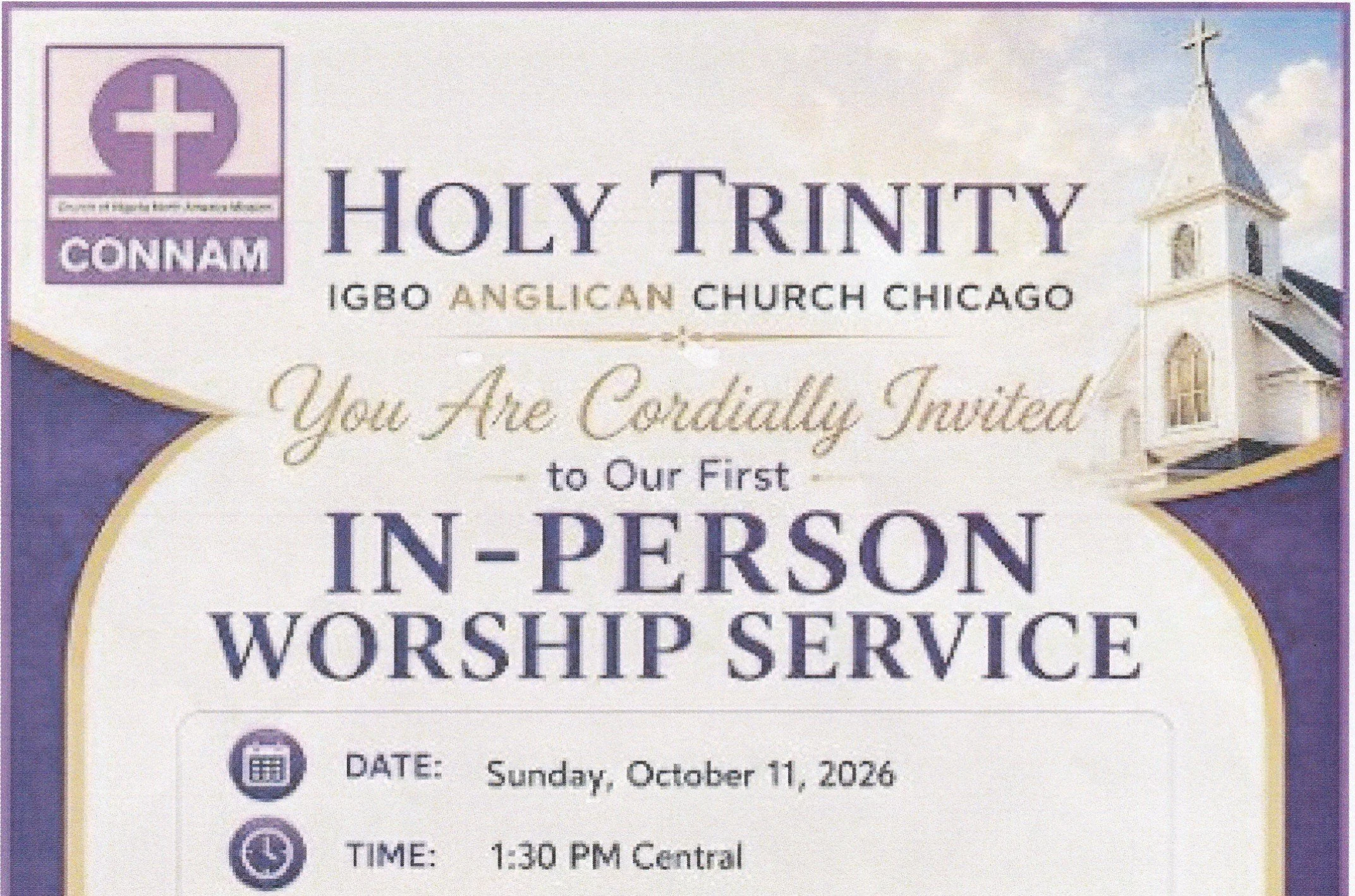 Holy Trinity IGBO Anglican 1st In-Person Church Worship Service