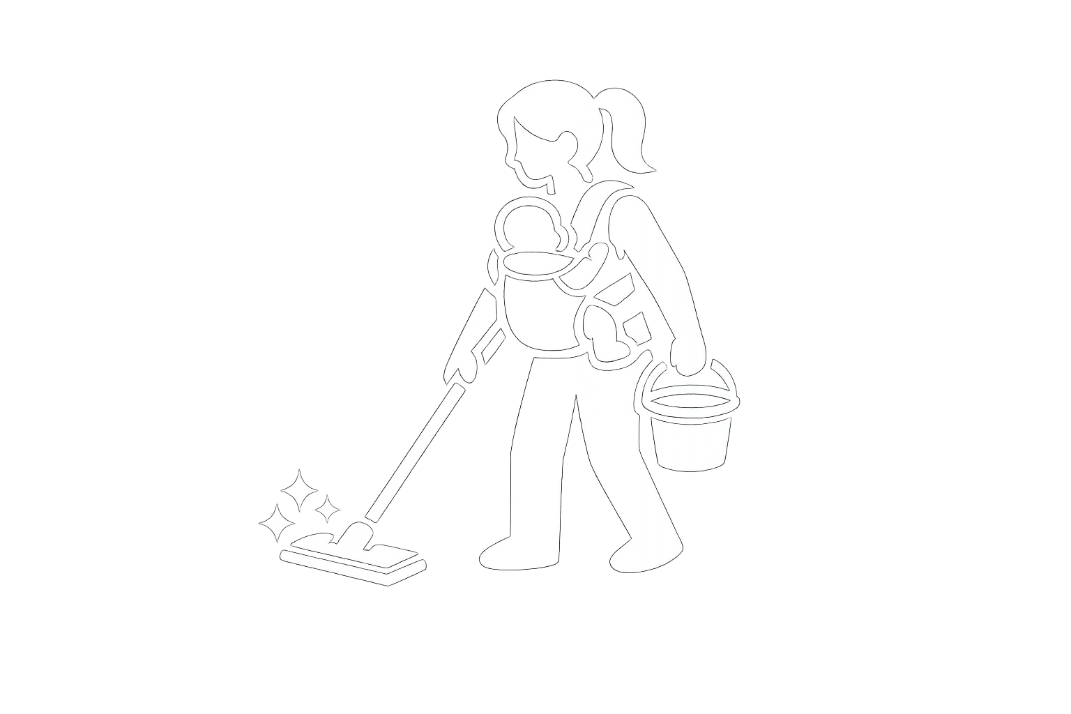 Woman with postpartum baby cleaning