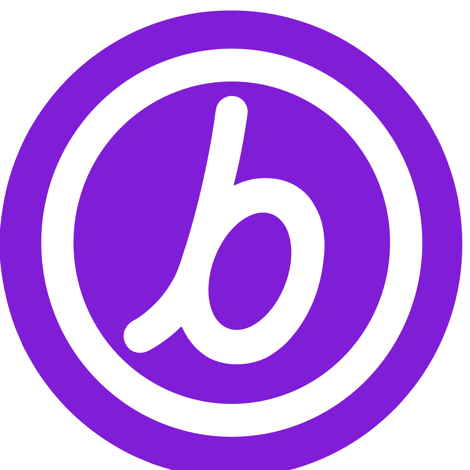 Purple circular logo with a white lowercase letter 'b' inside a white circle.