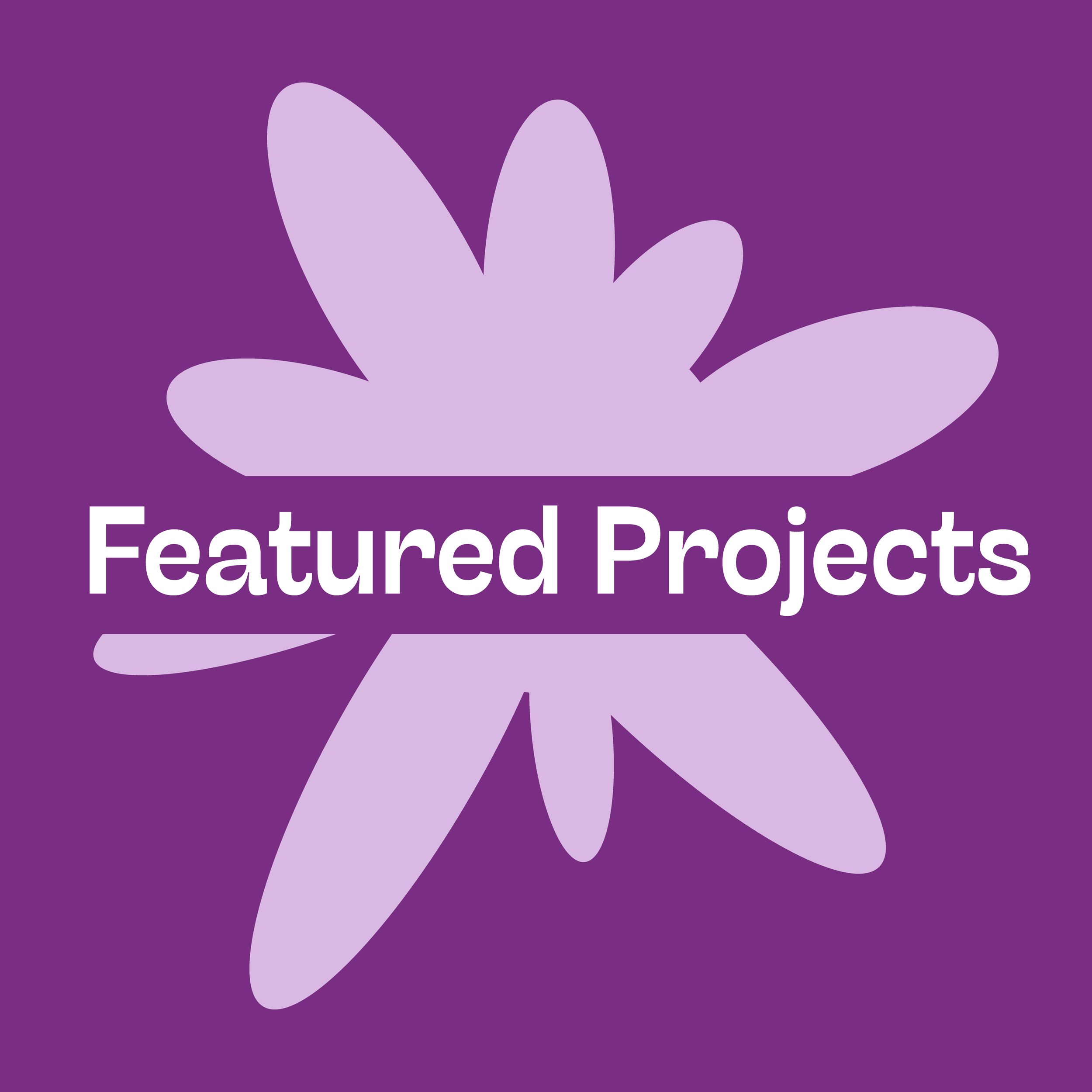 Purple background with light purple abstract flower shape and white text that reads "Featured Projects."