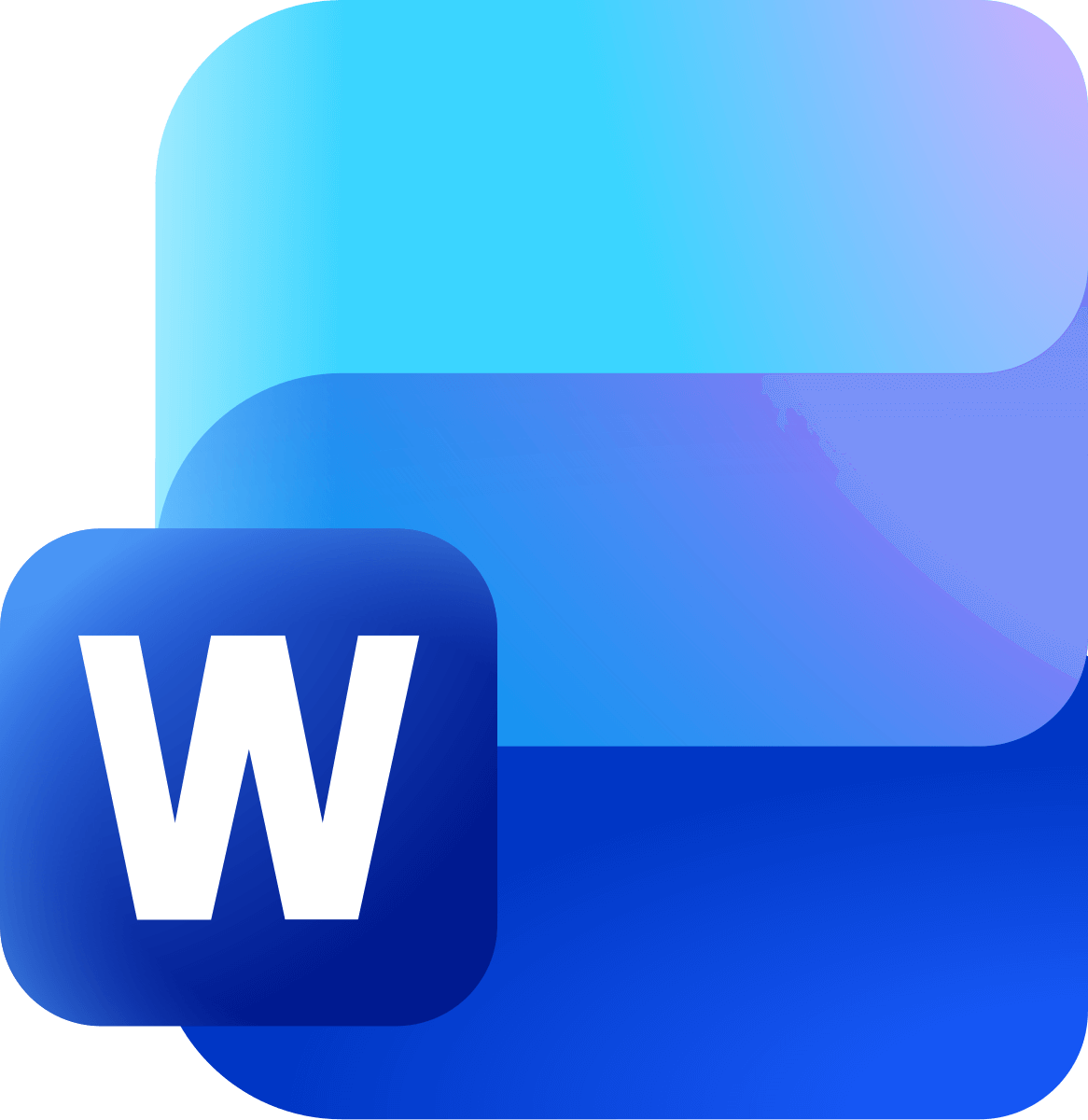 Microsoft Word app icon with blue shades and a white 'W' on a dark blue background.