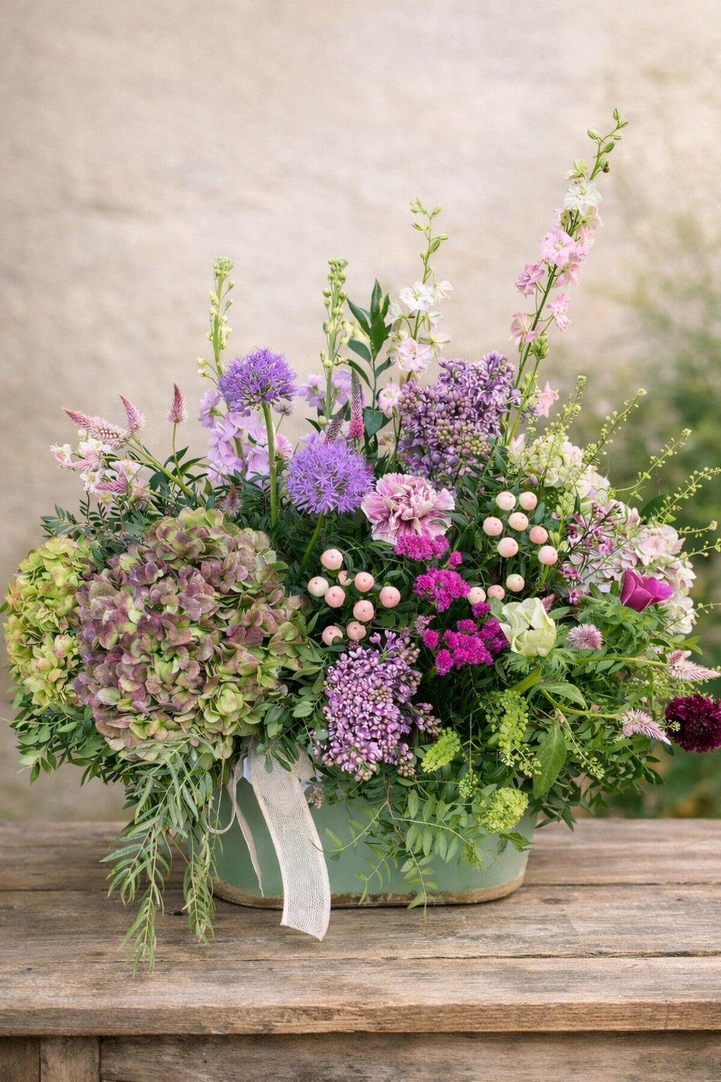 Recipiente de Zinc con flores