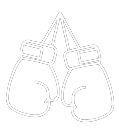 Outline of two boxing gloves hanging from a string.