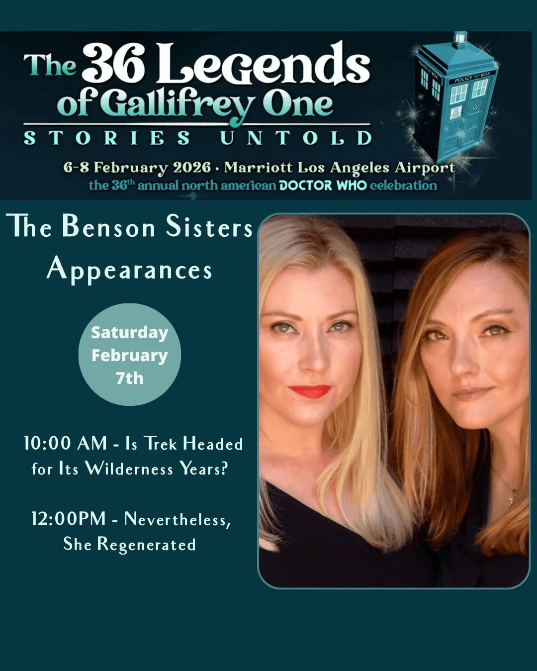 THIS WEEKEND! Gallifrey One! LAX Marriott!

@shawnambenson and I are speaking on two panels this Saturday, February 7th:

🕙 10AM - Is Trek Headed for Its Wilderness Years?
🕛 12PM - Nevertheless, She Regenerated

I still can't believe my old Tweet m