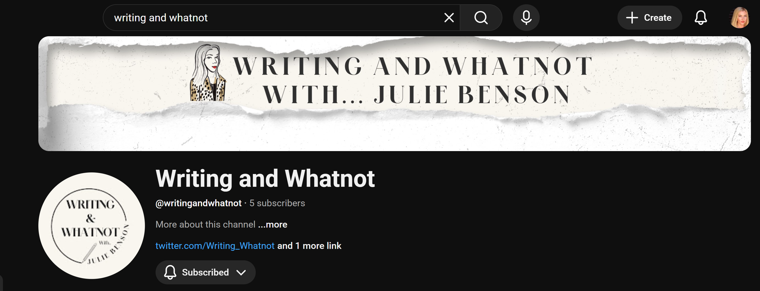 Writing and Whatnot YouTube Banner