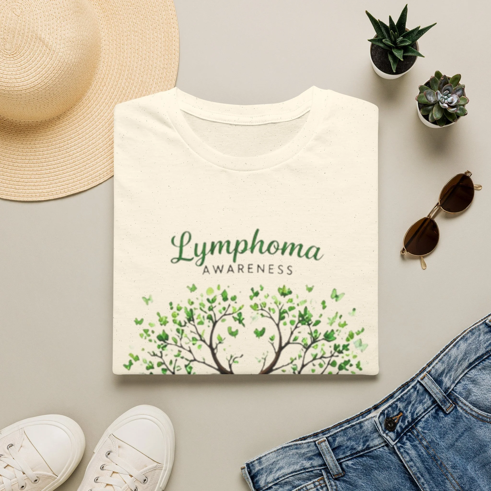 Lymphoma Awareness T-Shirt — Green Ribbon Tree Design