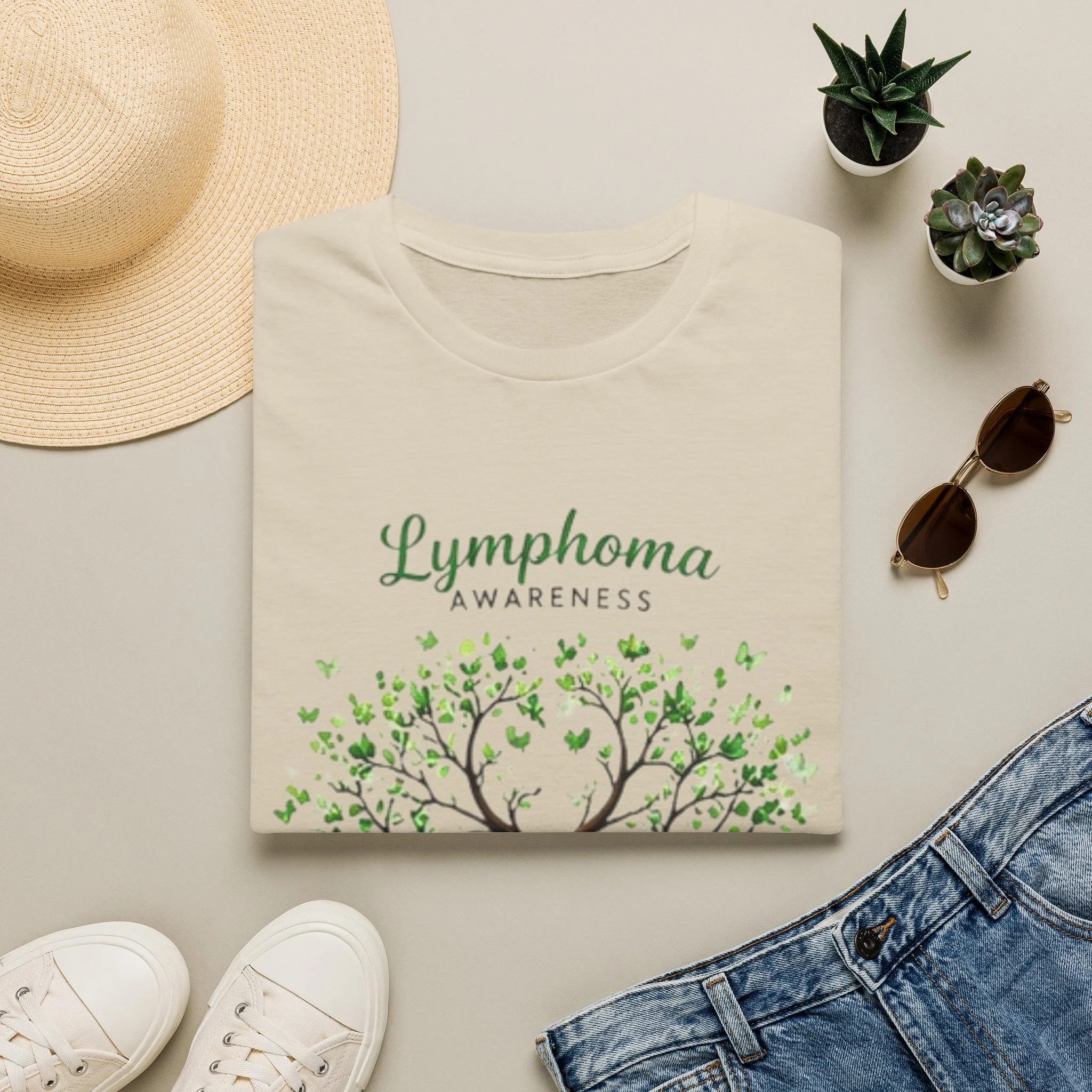 Lymphoma Awareness T-Shirt — Green Ribbon Tree Design